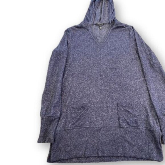 Long Tall Sally Blue Hoodie Soft Knit Sweater with Pocket and Side Split Details - Picture 3 of 4